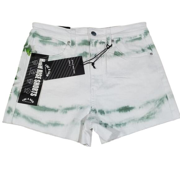 Fire & Rain Pants - Fire & Rain High Rise Tie Dye Denim Shorts White Green DGC-7283 Size 8 NWT